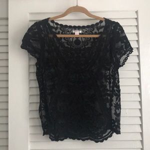 Black lace sheer top